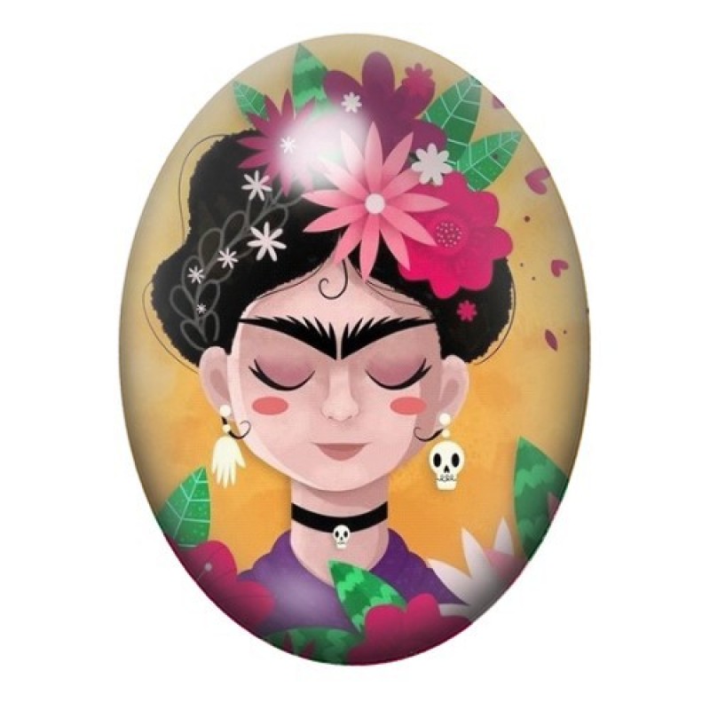 Cabochon en Verre Illustré Frida Khalo 13x18, 18x25 ou 30x40mm