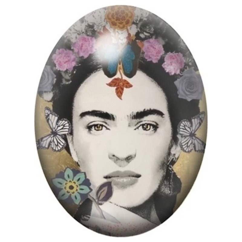Cabochon en Verre Illustré Frida Kahlo au Papillon sur le Nez 13x18, 18x25 ou 30x40mm