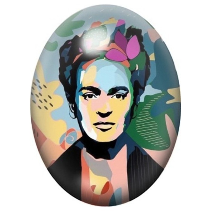 Cabochon en Verre Illustré Frida Kahlo Pop Art aux Feuilles Tropicales 13x18, 18x25 ou 30x40mm