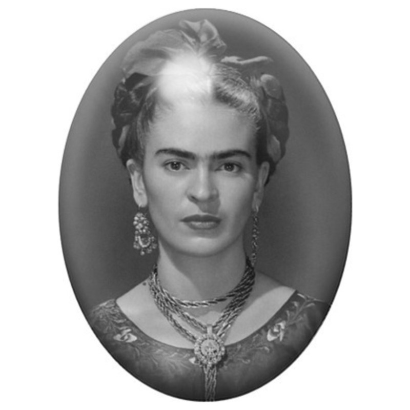 Cabochon en Verre Illustré Frida Kahlo en Photographie aux Bijoux 13x18, 18x25 ou 30x40mm