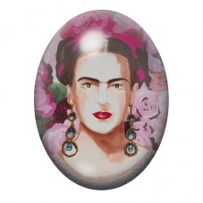 Cabochon en Verre Illustré Frida Kahlo aux Roses sur Fond Rose Aquarellé 13x18, 18x25 ou 30x40mm pour la création de bijoux fant
