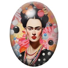 Cabochon en Verre Illustré Frida Kahlo Pop Art aux Pois Noirs 13x18, 18x25 ou 30x40mm pour la création de bijoux fantaisie - DIY