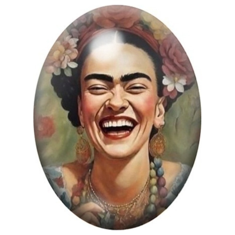 Cabochon en Verre Illustré Frida Kahlo Éclatant de Rire 13x18, 18x25 ou 30x40mm