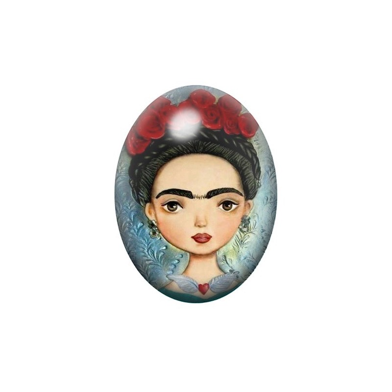 Cabochon en Verre Illustré Frida Khalo 13x18, 18x25 ou 30x40mm