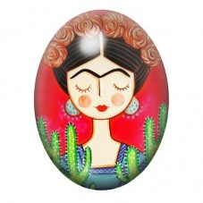 Cabochon en Verre Illustré Frida Kahlo Kawaii aux Cactus 13x18, 18x25 ou 30x40mm pour la création de bijoux fantaisie - DIY