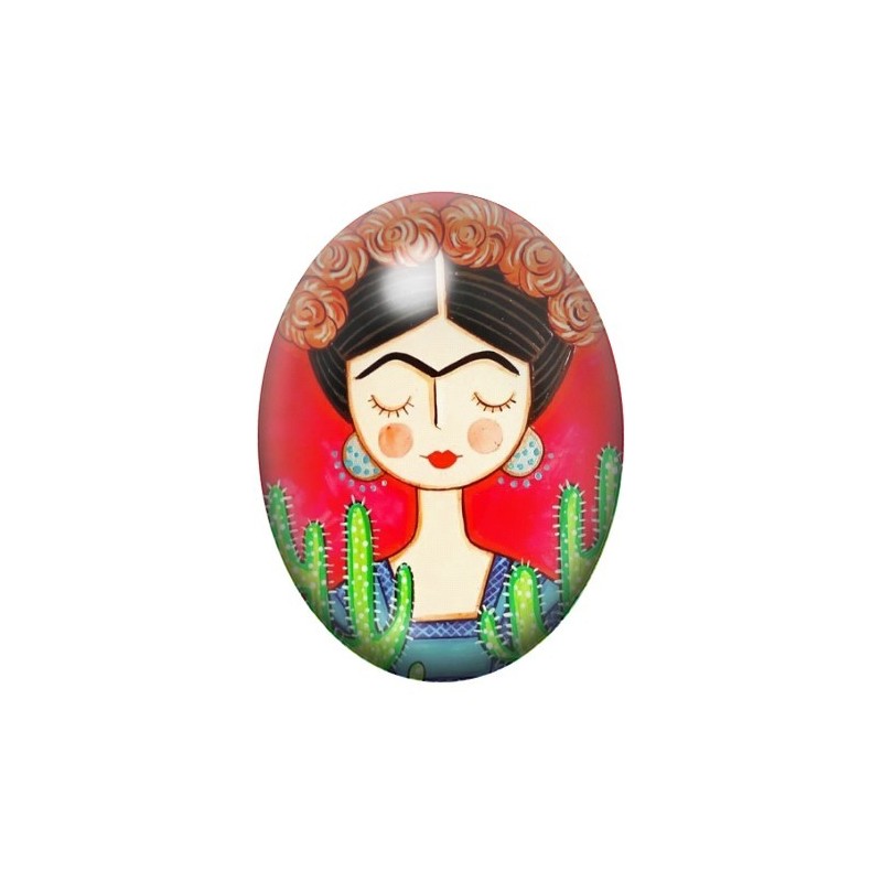 Cabochon en Verre Illustré Frida Khalo 13x18, 18x25 ou 30x40mm