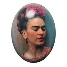 Cabochon en Verre Illustré Frida Kahlo les Yeux Clos sur Fond Turquoise 13x18, 18x25 ou 30x40mm pour la création de bijoux fanta