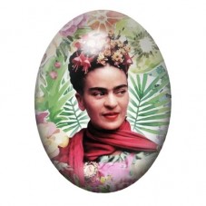 Cabochon en Verre Illustré Frida Kahlo au Châle Rouge et Feuillage Vert 13x18, 18x25 ou 30x40mm pour la création de bijoux fanta