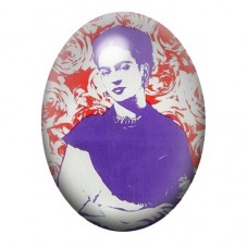 Cabochon en Verre Illustré Frida Kahlo en Pochoir Violet et Rouge 13x18, 18x25 ou 30x40mm pour la création de bijoux fantaisie -