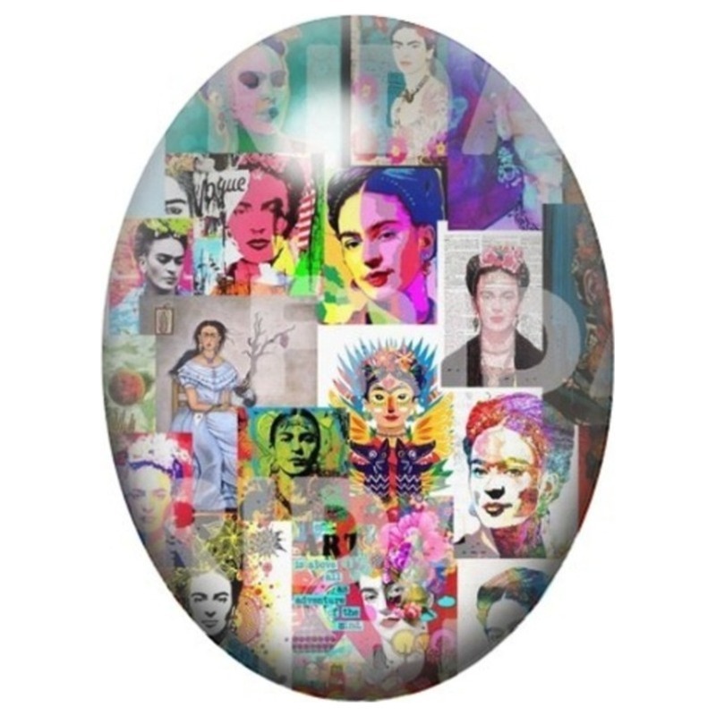 Cabochon en Verre Illustré Frida Kahlo en Mosaïque Pop Art 13x18, 18x25 ou 30x40mm
