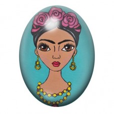 Cabochon en Verre Illustré Frida Kahlo Kawaii aux Roses sur Fond Turquoise 13x18, 18x25 ou 30x40mm pour la création de bijoux fa