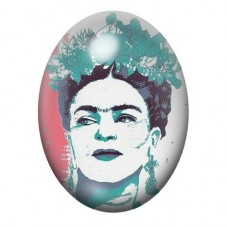 Cabochon en Verre Illustré Frida Kahlo en Portrait Turquoise et Rose 13x18, 18x25 ou 30x40mm pour la création de bijoux fantaisi