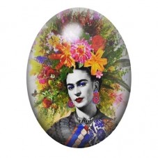 Cabochon en Verre Illustré Frida Kahlo à la Couronne de Fleurs Colorées 13x18, 18x25 ou 30x40mm pour la création de bijoux fanta
