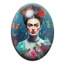 Cabochon en Verre Illustré Frida Kahlo aux Papillons et Roses 13x18, 18x25 ou 30x40mm pour la création de bijoux fantaisie - DIY