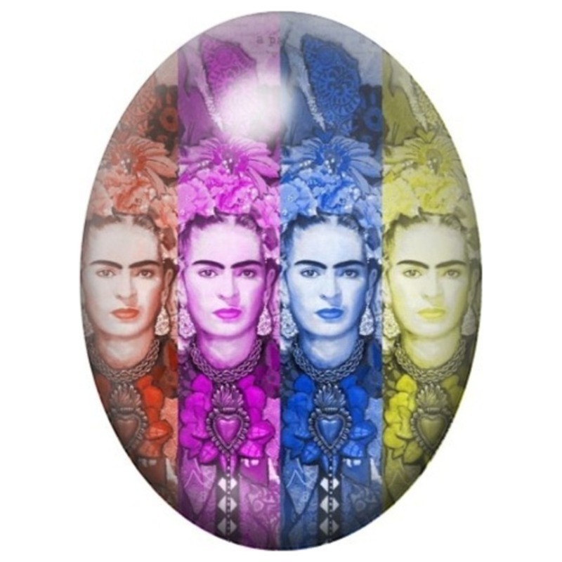Cabochon en Verre Illustré Frida Kahlo en Quatre Couleurs 13x18, 18x25 ou 30x40mm