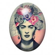 Cabochon en Verre Illustré Frida Kahlo au Collage Floral Graphique 13x18, 18x25 ou 30x40mm pour la création de bijoux fantaisie 