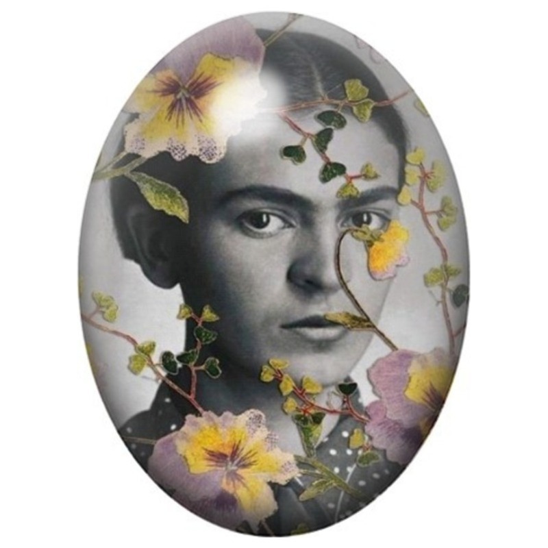 Cabochon en Verre Illustré Frida Kahlo en Double Portrait Floral 13x18, 18x25 ou 30x40mm
