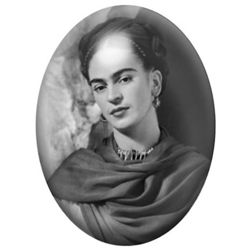 Cabochon en Verre Illustré Frida Kahlo en Photographie au Châle 13x18, 18x25 ou 30x40mm