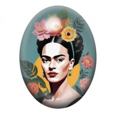 Cabochon en Verre Illustré Frida Kahlo aux Fleurs sur Fond Vert Sombre 13x18, 18x25 ou 30x40mm pour la création de bijoux fantai