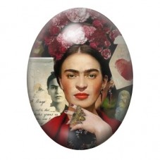 Cabochon en Verre Illustré Frida Kahlo à la Rose et au Papillon 13x18, 18x25 ou 30x40mm pour la création de bijoux fantaisie - D