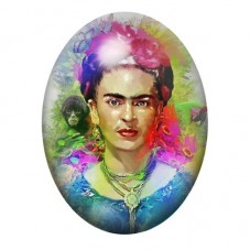 Cabochon en Verre Illustré Frida Kahlo au Colibri sur Fond Coloré 13x18, 18x25 ou 30x40mm pour la création de bijoux fantaisie -