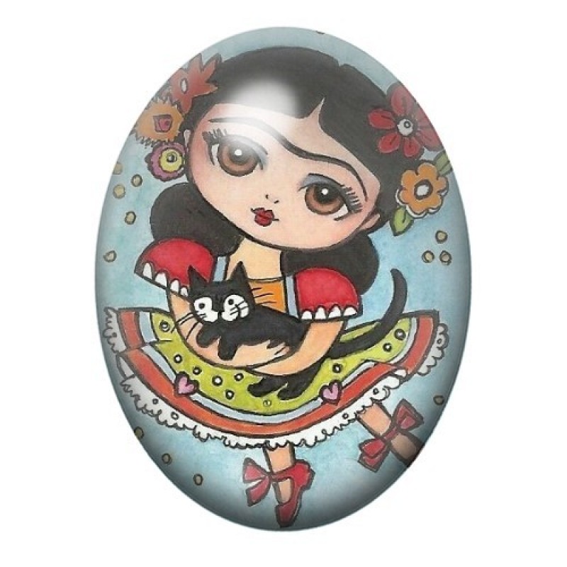 Cabochon en Verre Illustré Frida Khalo 13x18, 18x25 ou 30x40mm