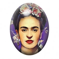 Cabochon en Verre Illustré Frida Kahlo aux Papillons sur Fond Violet 13x18, 18x25 ou 30x40mm pour la création de bijoux fantaisi