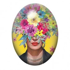 Cabochon en Verre Illustré Frida Kahlo au Bouquet devant les Yeux 13x18, 18x25 ou 30x40mm pour la création de bijoux fantaisie -