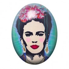 Cabochon en Verre Illustré Frida Kahlo Pop Art sur Fond Turquoise 13x18, 18x25 ou 30x40mm pour la création de bijoux fantaisie -