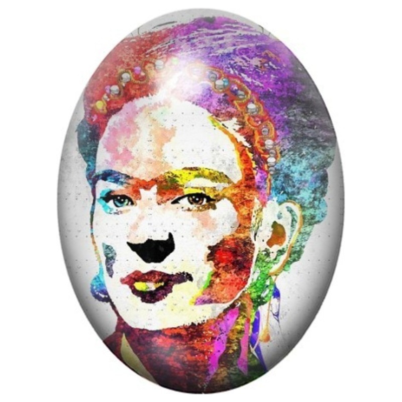 Cabochon en Verre Illustré Frida Kahlo en Portrait Abstrait Multicolore 13x18, 18x25 ou 30x40mm