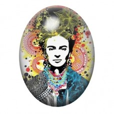 Cabochon en Verre Illustré Frida Kahlo en Portrait Graphique Ornemental 13x18, 18x25 ou 30x40mm pour la création de bijoux fanta