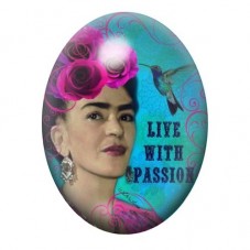 Cabochon en Verre Illustré Frida Kahlo aux Roses et au Colibri 13x18, 18x25 ou 30x40mm pour la création de bijoux fantaisie - DI