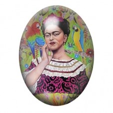 Cabochon en Verre Illustré Frida Kahlo en Robe Rose Traditionnelle 13x18, 18x25 ou 30x40mm pour la création de bijoux fantaisie 