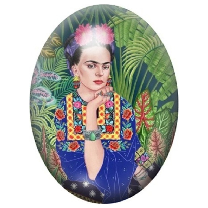 Cabochon en Verre Illustré Frida Kahlo au Jardin Tropical 13x18, 18x25 ou 30x40mm