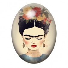 Cabochon en Verre Illustré Frida Kahlo Illustrée aux Fleurs Pastel 13x18, 18x25 ou 30x40mm pour la création de bijoux fantaisie 