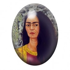 Cabochon en Verre Illustré Frida Kahlo au Châle Violet et Cheveux Libres 13x18, 18x25 ou 30x40mm pour la création de bijoux fant