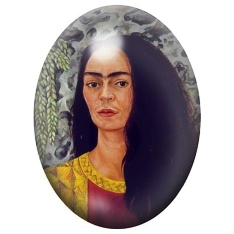 Cabochon en Verre Illustré Frida Kahlo au Châle Violet et Cheveux Libres 13x18, 18x25 ou 30x40mm