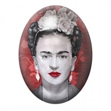 Cabochon en Verre Illustré Frida Kahlo aux Roses en Noir Blanc et Rouge 13x18, 18x25 ou 30x40mm pour la création de bijoux fanta