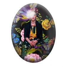 Cabochon en Verre Illustré Frida Kahlo Assise au Jardin Fleuri 13x18, 18x25 ou 30x40mm pour la création de bijoux fantaisie - DI
