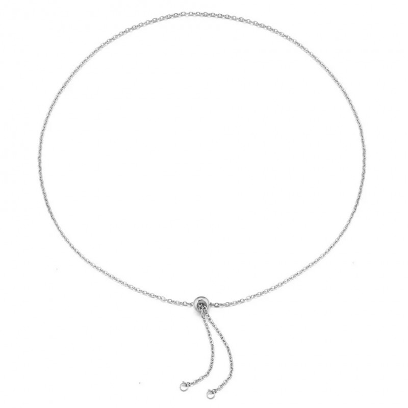 Collier Ajustable Chaîne Argentée ou Dorée à Maille 2mm en Acier Inoxydable - 58cm Long
