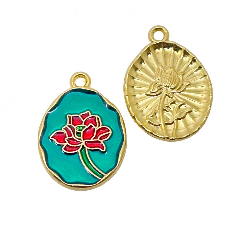 2 Breloques Fleur en Émail Métal Doré 21x15mm
