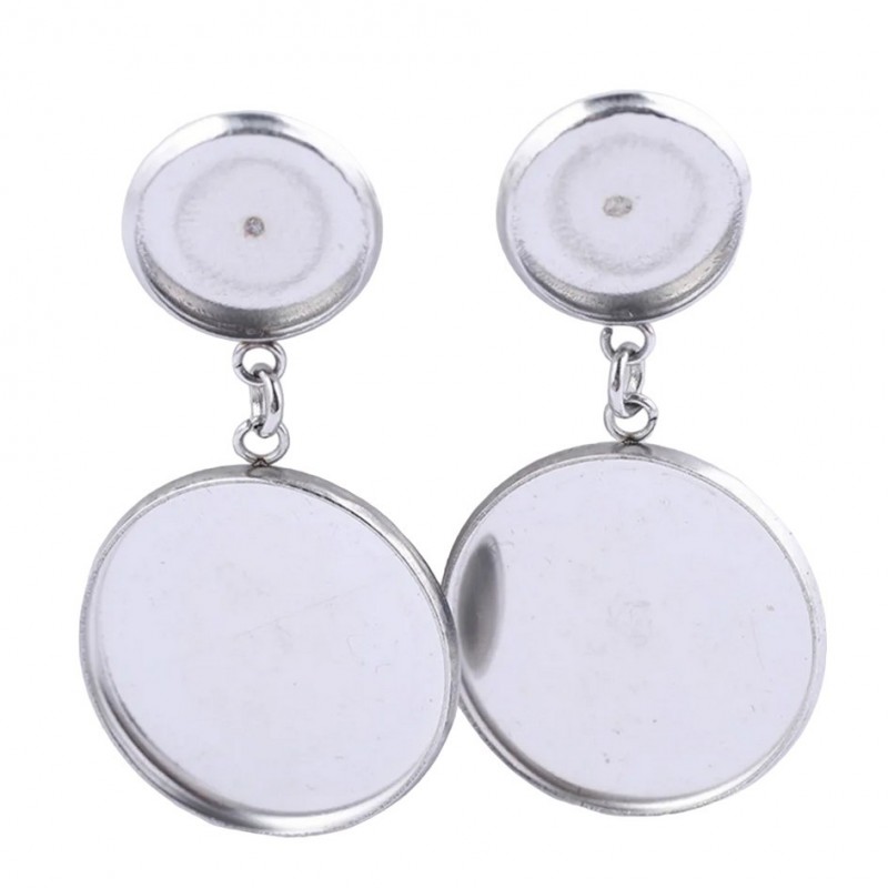 1 Paire de Support Boucle d'Oreille Puce Argenté en Acier Inoxydable pour Cabochon 12 et 20mm