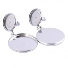 1 Paire de Support Boucle d'Oreille Puce Argenté en Acier Inoxydable pour Cabochon 12 et 20mm