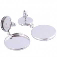 1 Paire de Support Boucle d'Oreille Puce Argenté en Acier Inoxydable pour Cabochon 12 et 20mm
