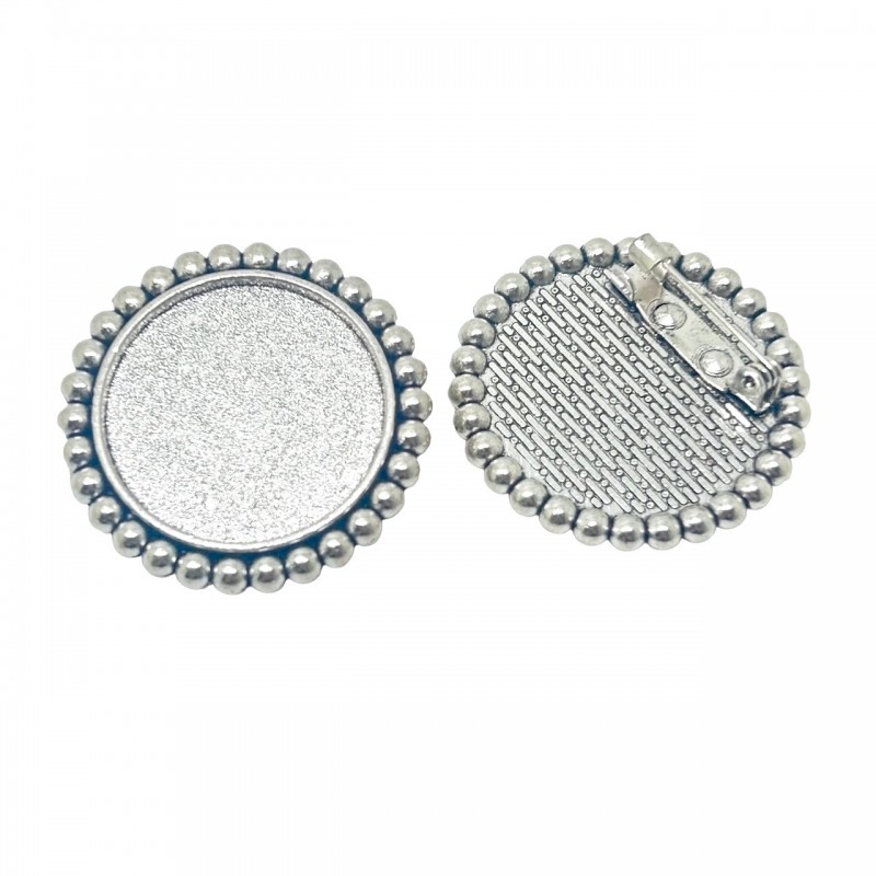 Support Broche Argenté Perlé pour Cabochon 25mm