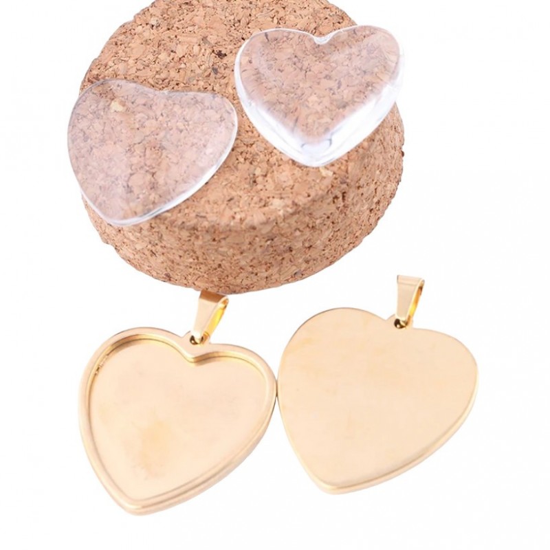 Support Pendentif Coeur Doré en Acier Inoxydable avec Cabochon 25mm
