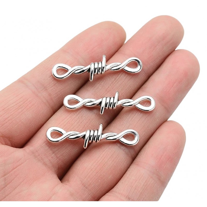 4 Connecteurs Fil Barbelé Argenté Gothique Halloween 34x10mm