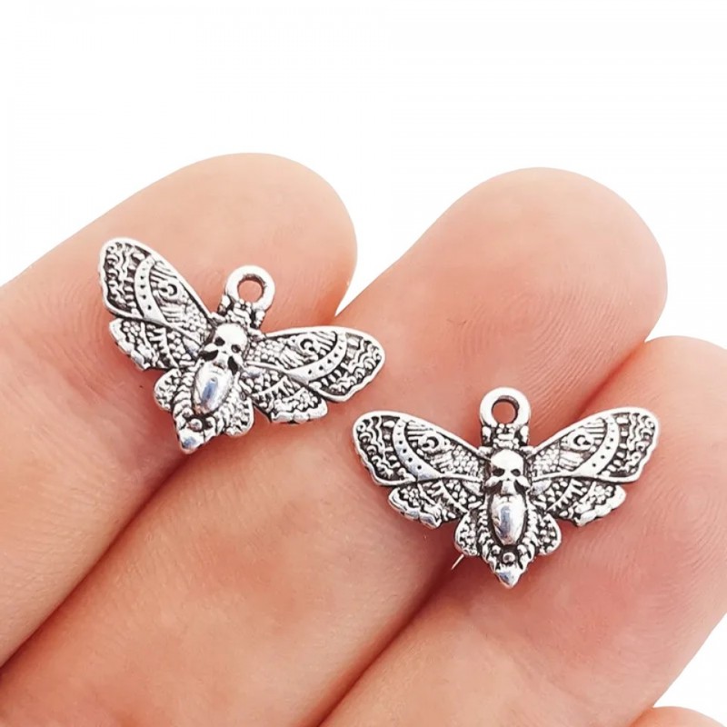 4 Breloques Mite Papillon Tête de Mort Gothique Halloween 20x13mm