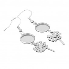1 Paire de Support Boucle d'Oreille Pissenlit en Acier Inoxydable Argenté pour Cabochon 10 ou 12mm