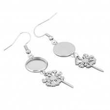 1 Paire de Support Boucle d'Oreille Pissenlit en Acier Inoxydable Argenté pour Cabochon 10 ou 12mm